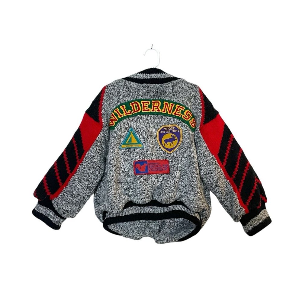 Vintage Jon Weston Boys Cardigan Sweater  Wilderness Patches Boys Size 7 (L)